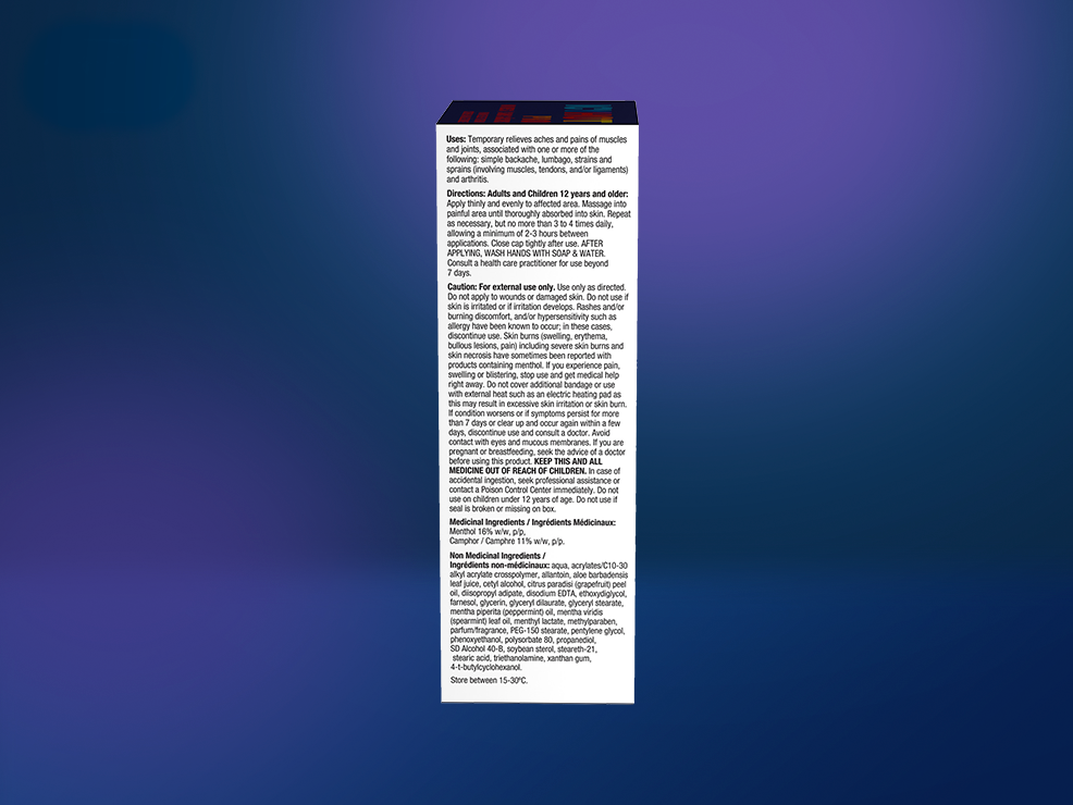 Icy Hot® PRO No Mess: front and back of packaging and tube