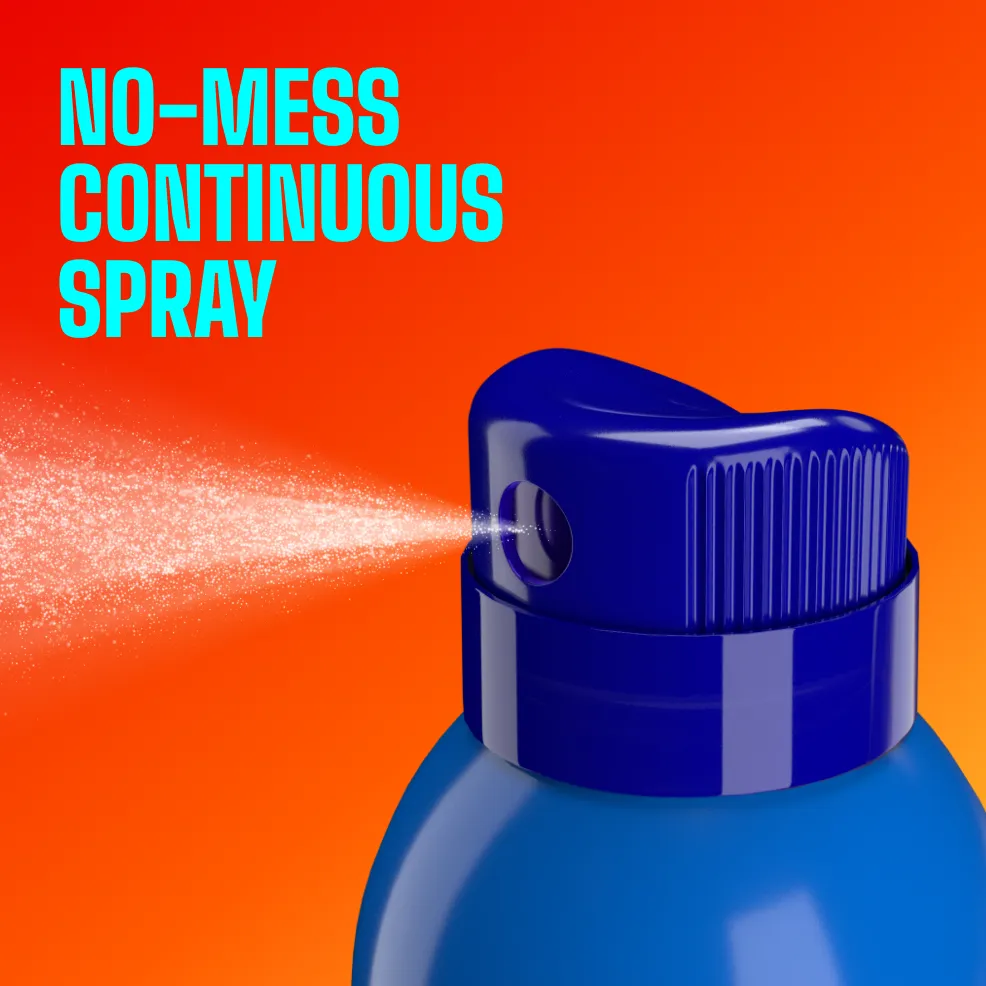 Packaging of Icy Hot® Original Dry Spray and product benefit statements.