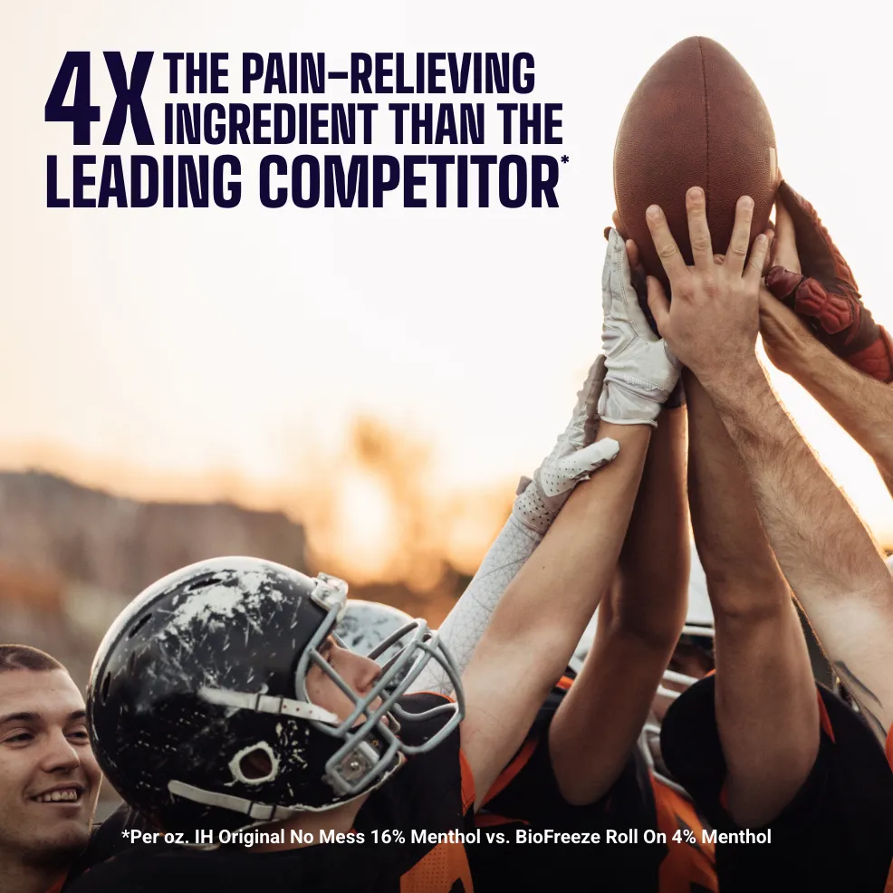 Packaging of Icy Hot® Original No Mess and product benefit statements.