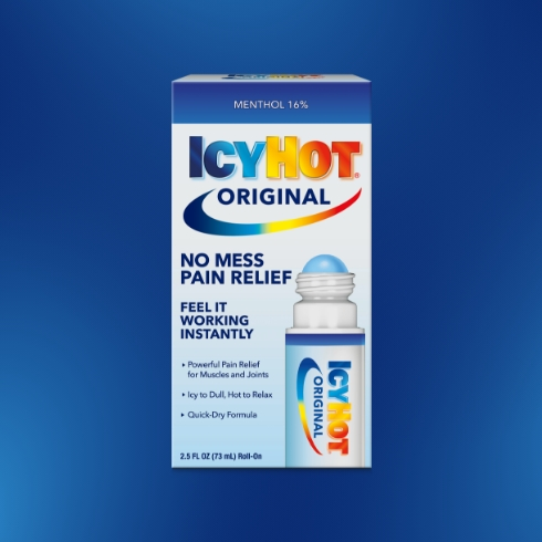 Icy Hot Original No Mess, Icy Hot PRO No Mess and Icy Hot MAX No Mess product shots.