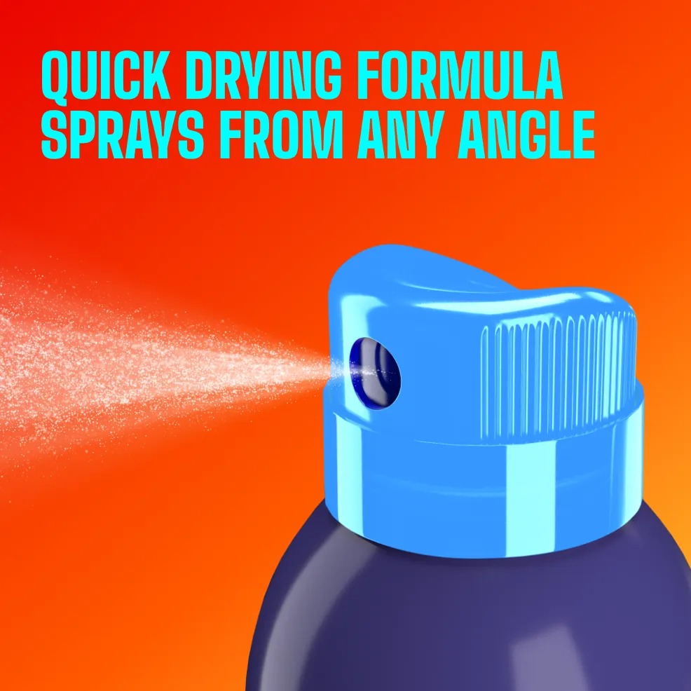 Packaging of Icy Hot® PRO Dry Spray and product benefit statements.