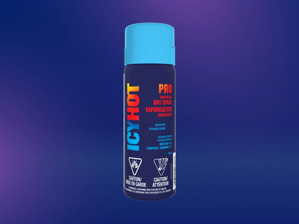 Icy Hot® PRO Dry Spray: front and back of can