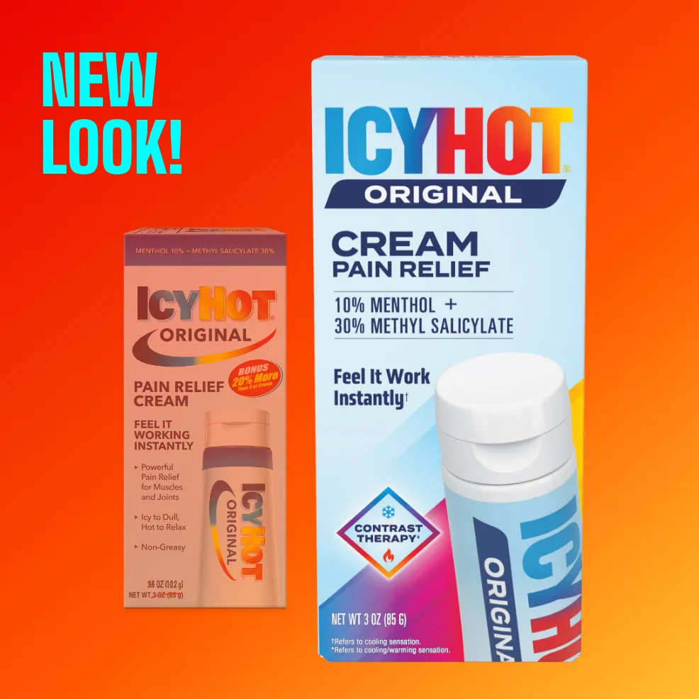 Packaging of Icy Hot® Original Cream and product benefit statements.