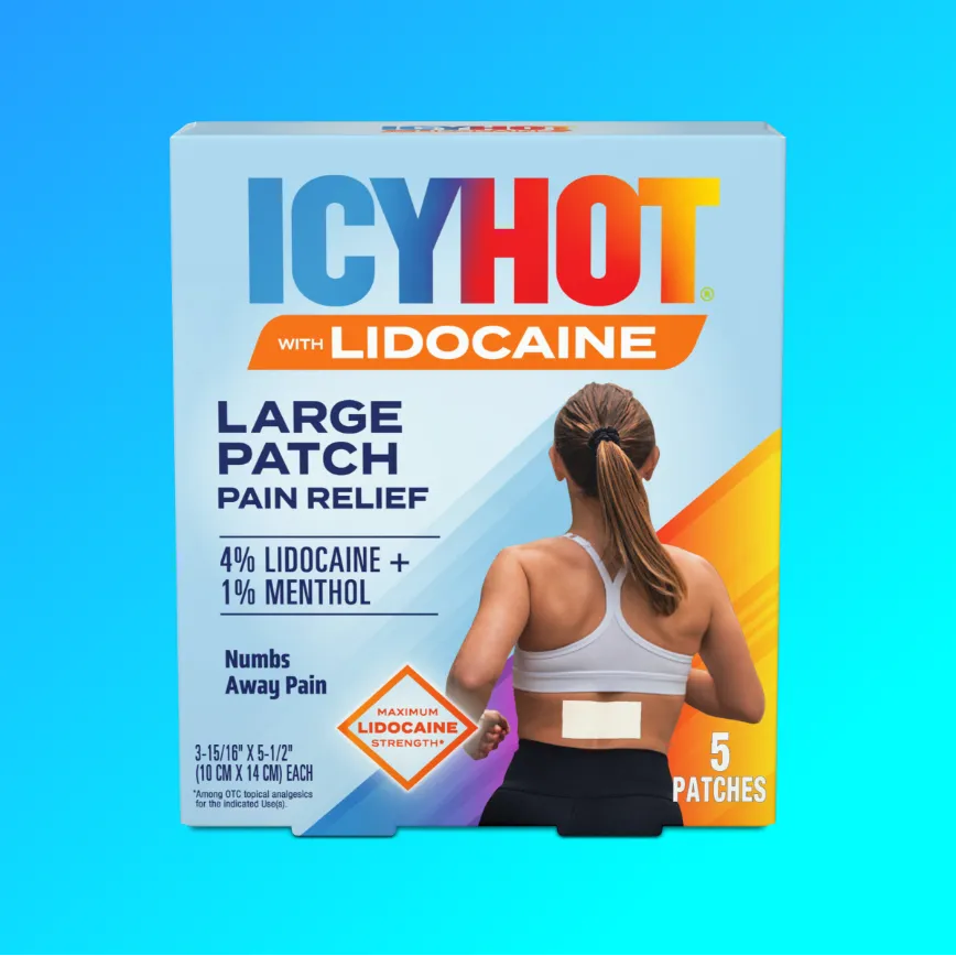Icy Hot®'s best-selling product: Icy Hot® Max Lidocaine Patch front of packaging