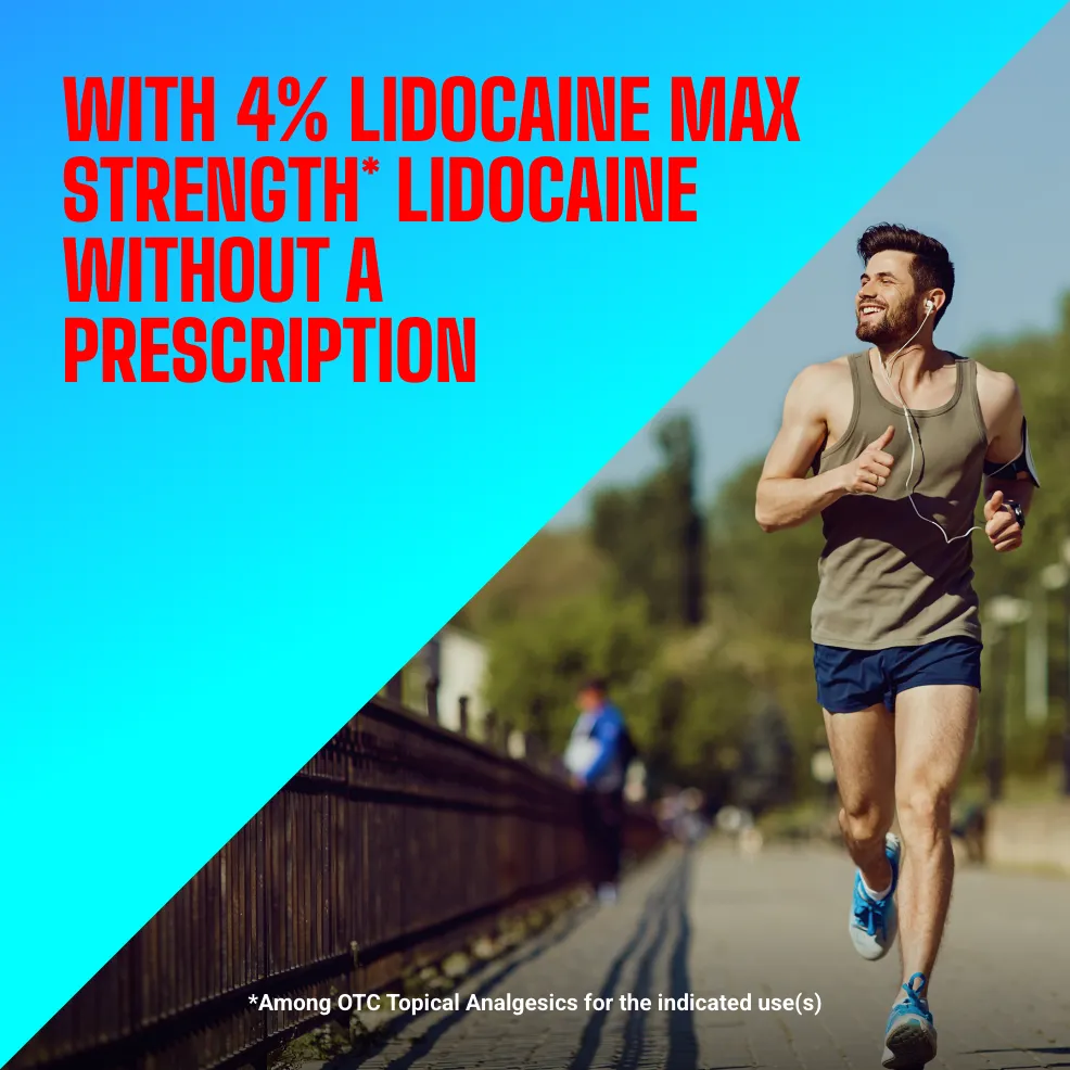 Packaging of Icy Hot® Lidocaine Dry Spray and product benefit statements.