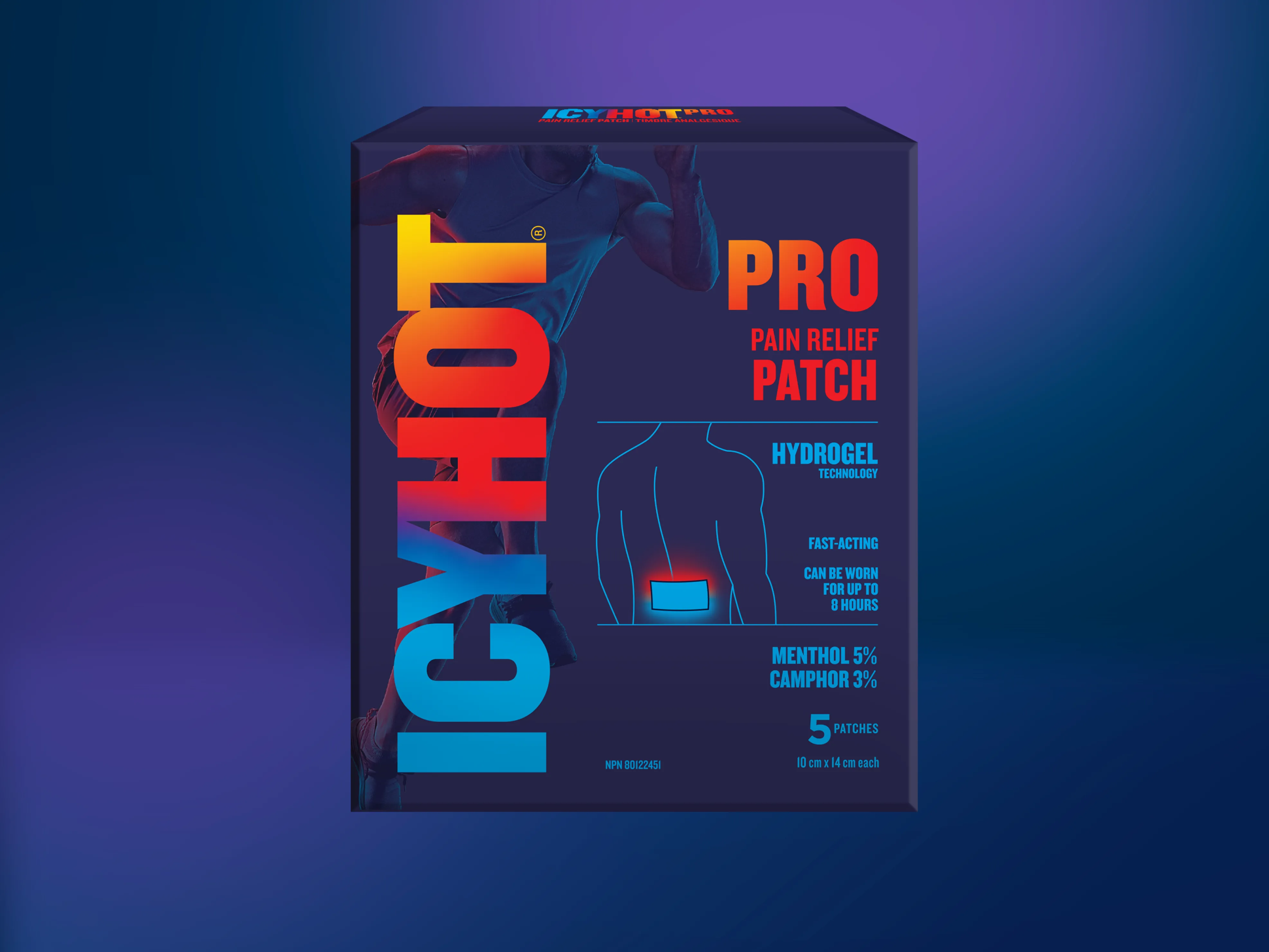 Image Alt text	Icy Hot® PRO Pain Relief Patch: front of packaging