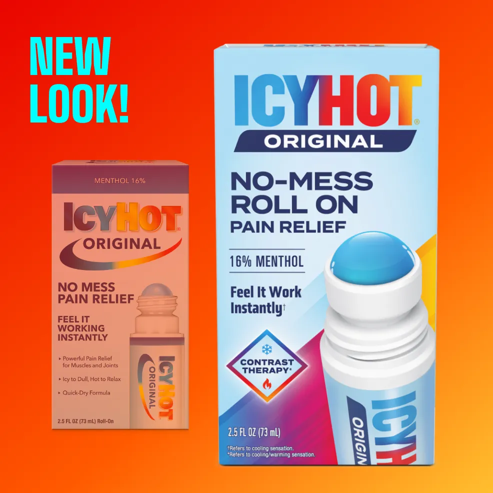 Packaging of Icy Hot® Original No Mess and product benefit statements.