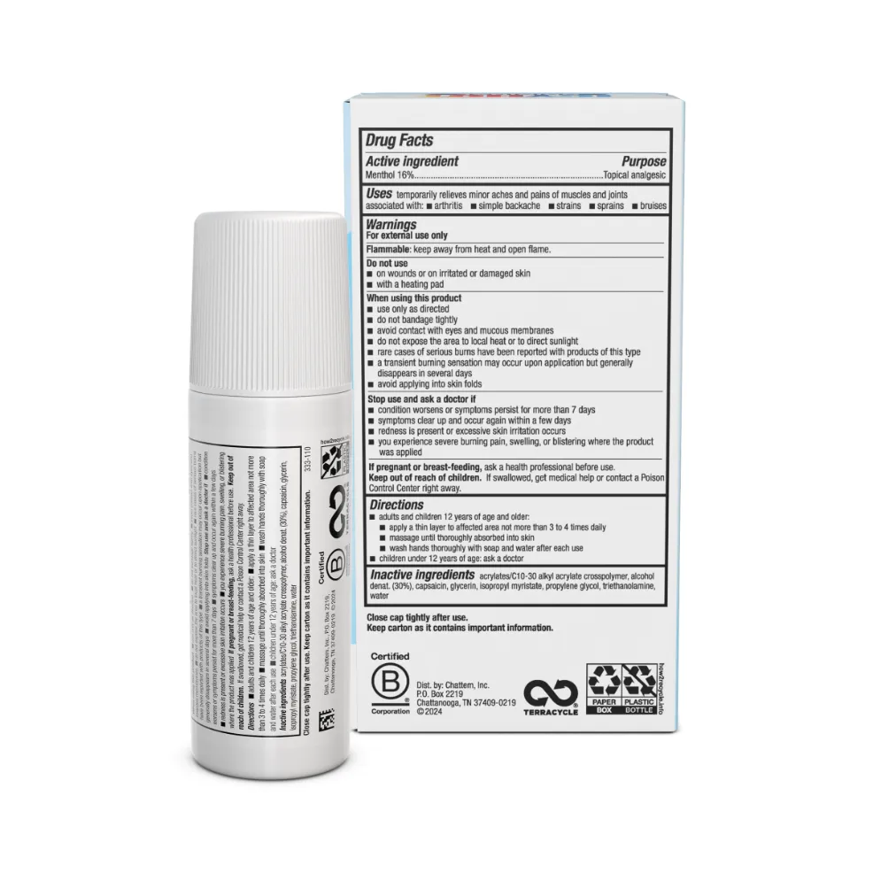 Packaging of Icy Hot® Original No Mess and product benefit statements.