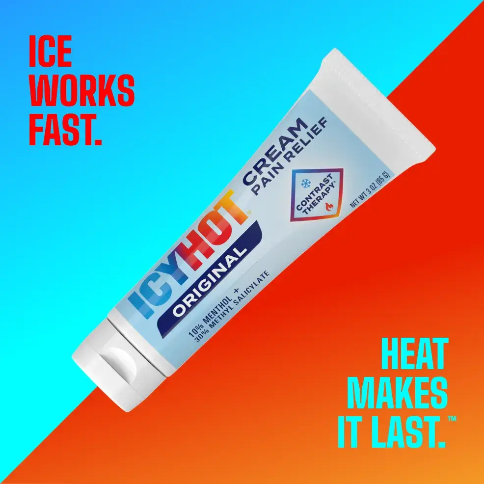 Packaging of Icy Hot® Original Cream and product benefit statements.