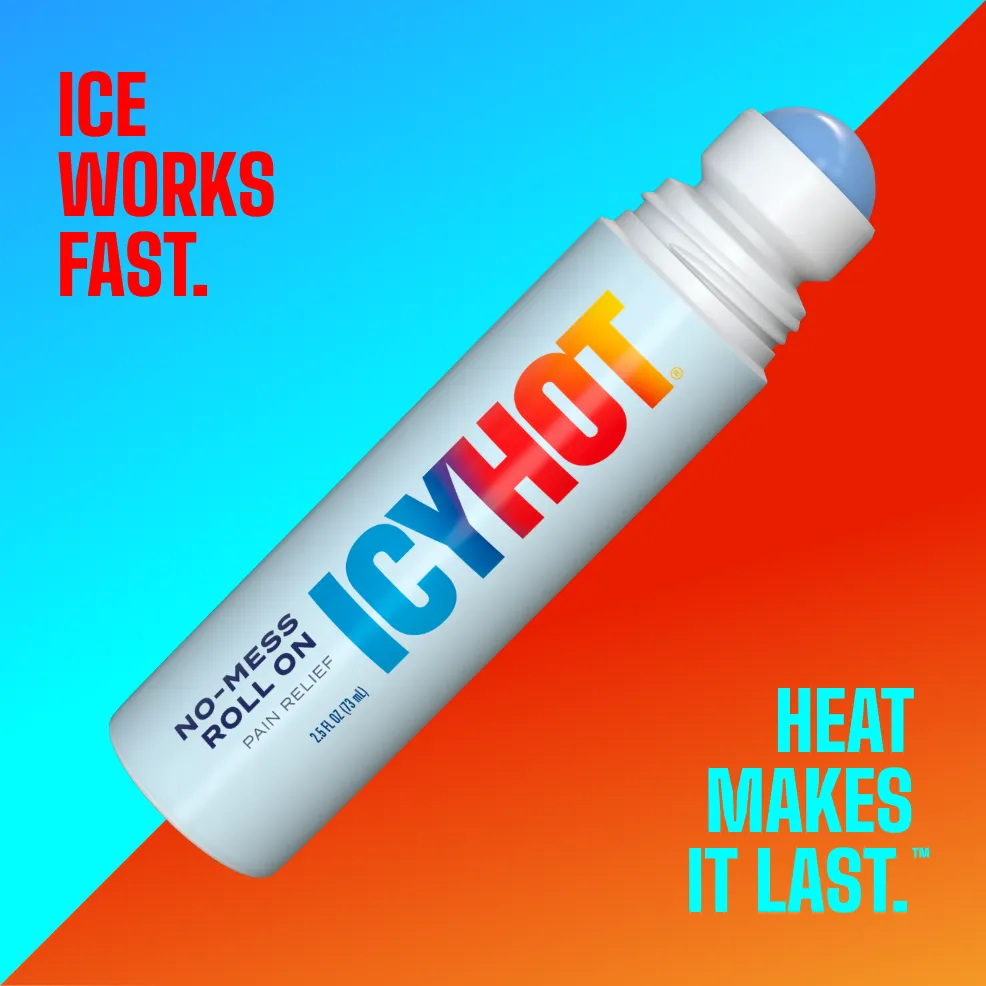 Packaging of Icy Hot® Original No Mess and product benefit statements.
