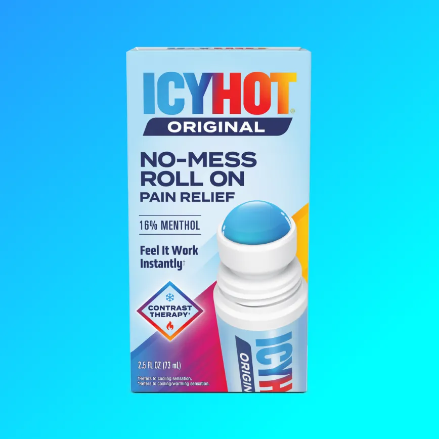 Icy Hot®'s best-selling product: Icy Hot® No-Mess Roll On front of packaging