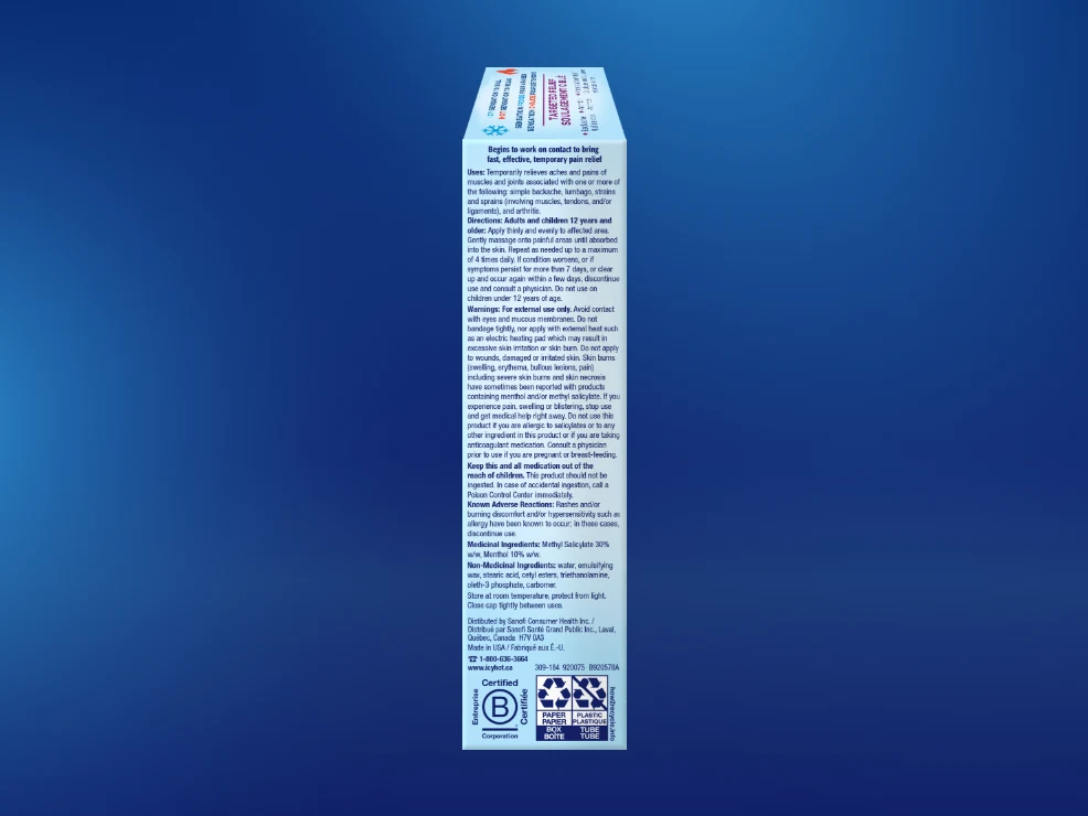 Icy Hot® Cream: front and back of packaging and tube