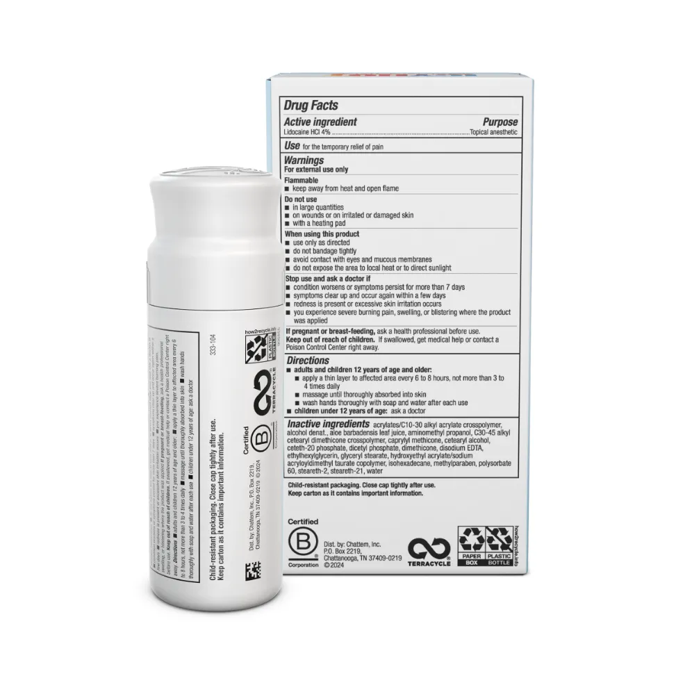 Packaging of Icy Hot® Lidocaine No Mess and product benefit statements.