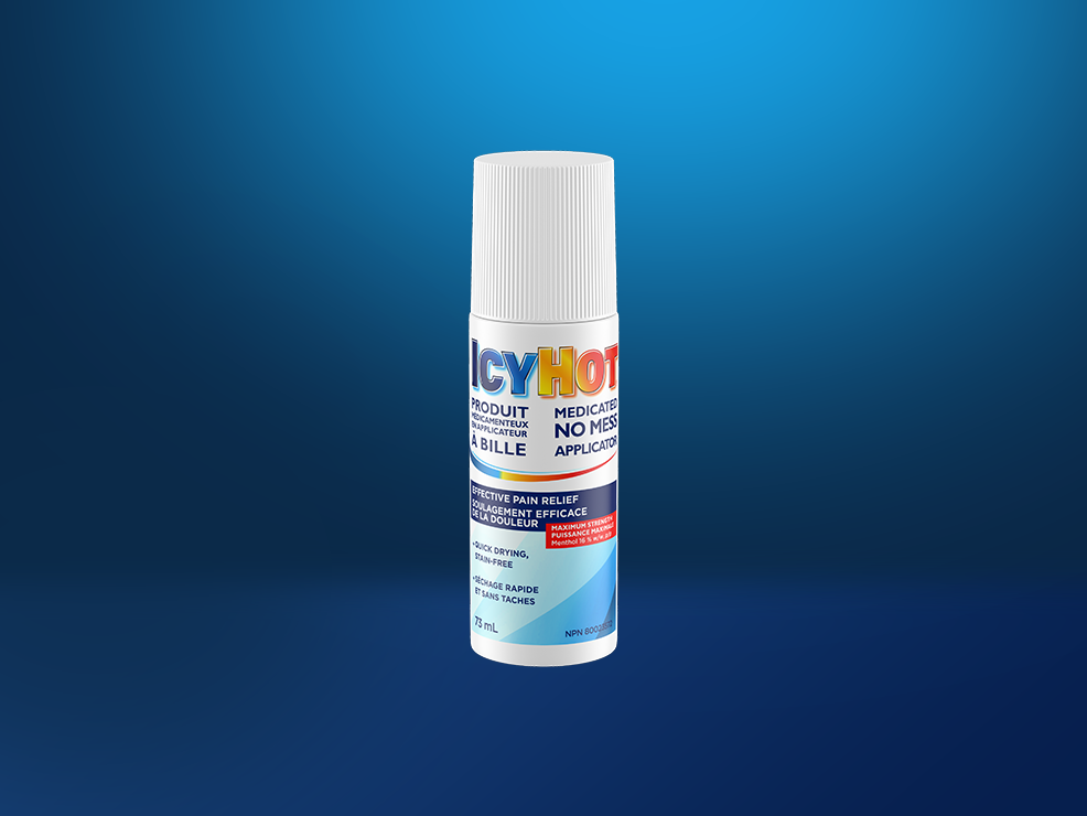 Icy Hot® No Mess: front and back of packaging and roll on