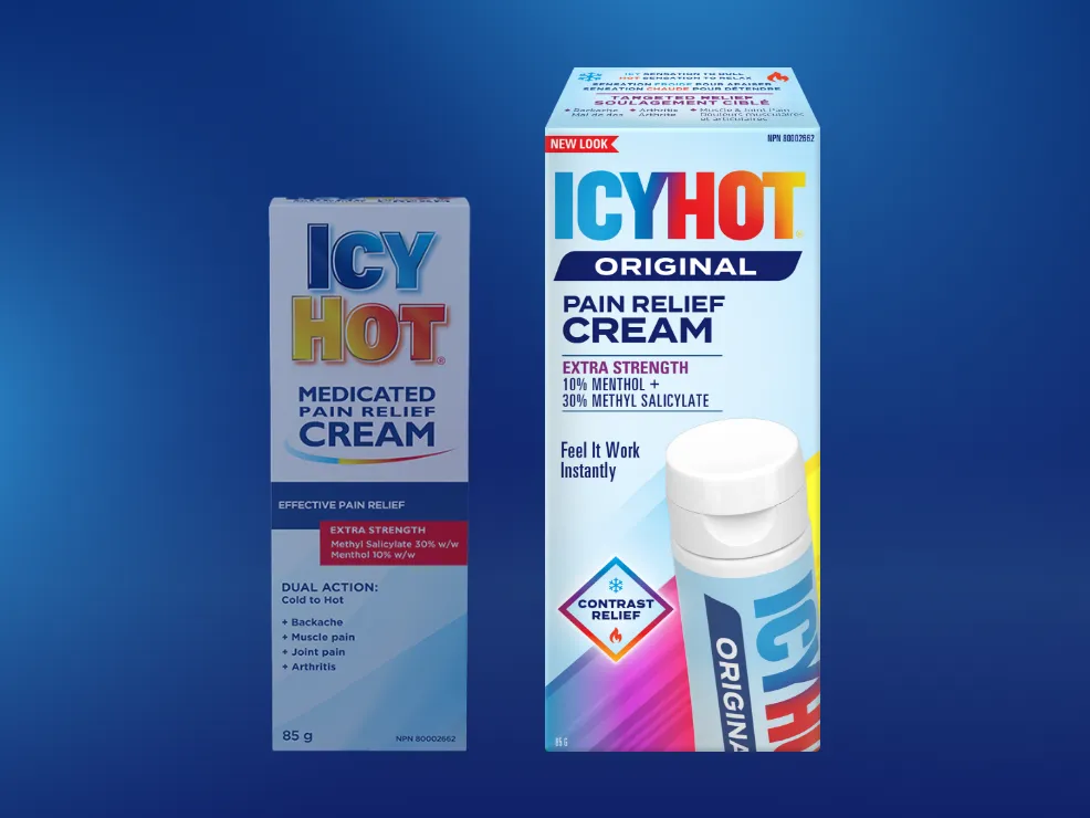 Icy Hot® Cream: front and back of packaging and tube